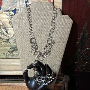 Lia Sophia Necklace 19”L Adj. w Matching Bracelet Silver-Tone Chain Link Circles